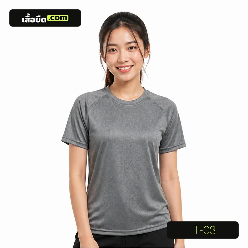 เสื้อยืดคอกลม แขนเรกแลน เนื้อผ้าสีเทาสลับ รหัส T-03 ผลิตโดยโรงงานเสื้อยืด.com